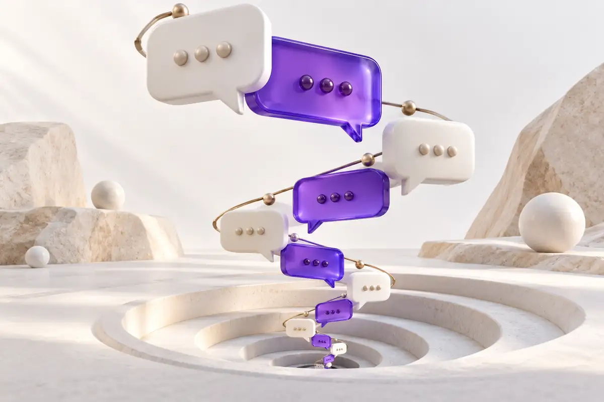 Speech bubbles arranged along a stepped pagination path