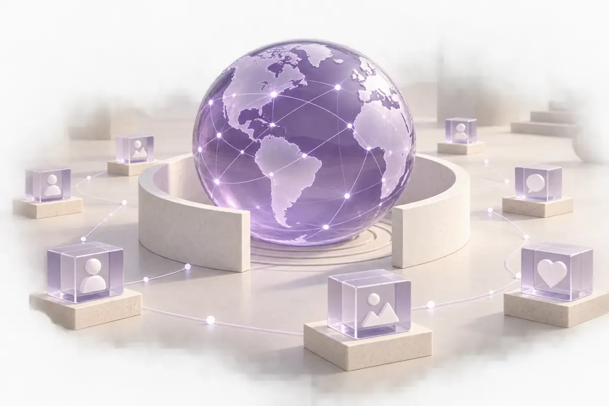 A connected glass globe with a defined access boundary