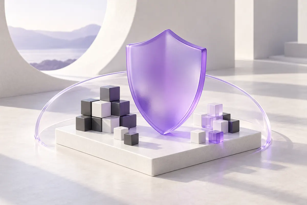 A frosted glass shield protecting an ordered collection of data cubes